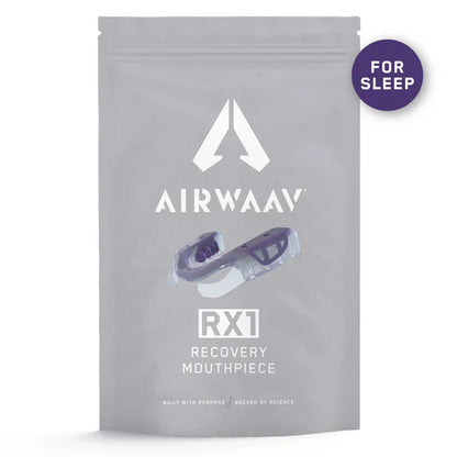 packaging for rx1 airwaav recovery mouthpiece, designed for sleep.